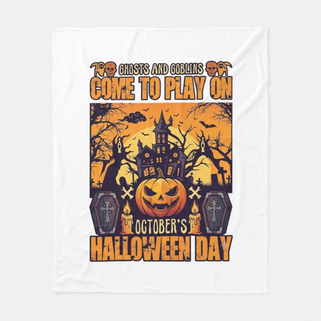 Spöken Goblins Halloween Kom Lek Oktober Spökar Fleecefilt (Framsidan)