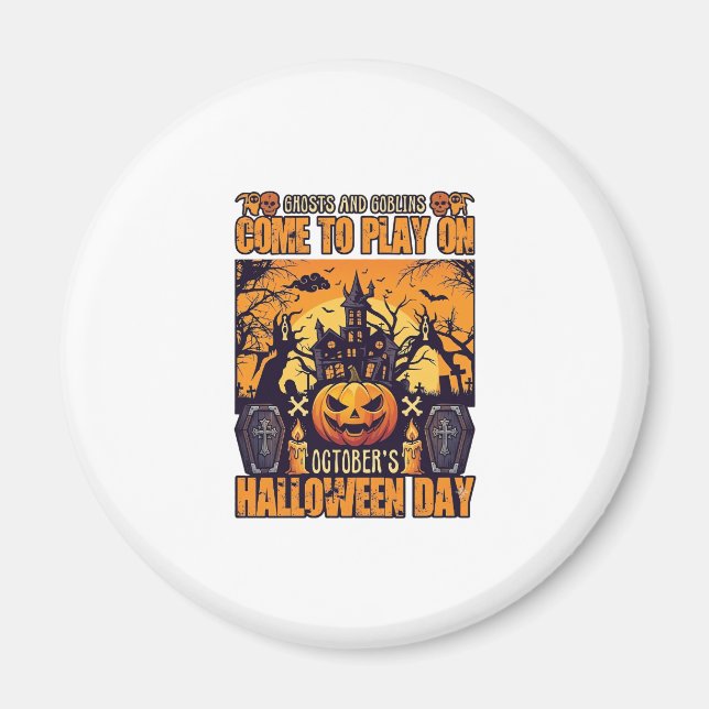 Spöken Goblins Halloween Kom Spela Oktober Spöktom Magnet (Framsidan)