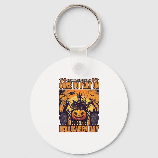 Spöken Goblins Halloween Kom Spela Oktober Spöktom Nyckelring (Framsida)