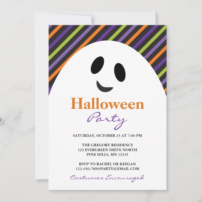 Spöken görar randig halloween festinbjudningar inbjudningar (Framsida)
