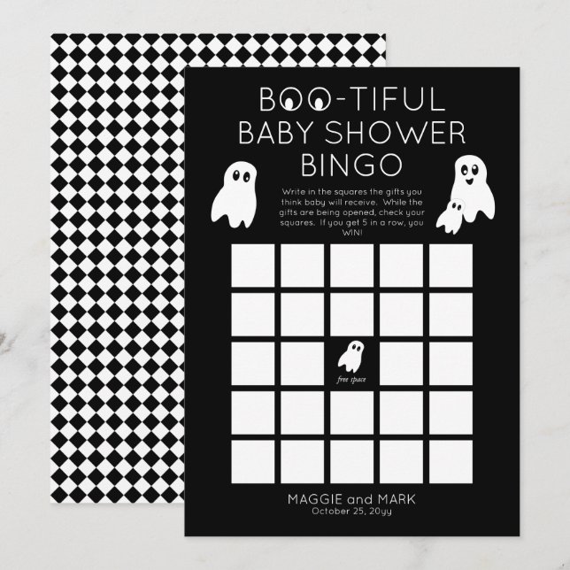 Spöken Halloween Boo-tiful Baby Shower Bingo Inbjudningar (Fram/baksida)