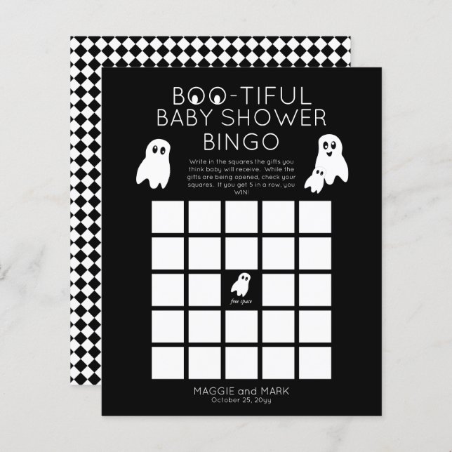 Spöken Halloween Boo-tiful Baby Shower Bingo Invit (Fram/baksida)