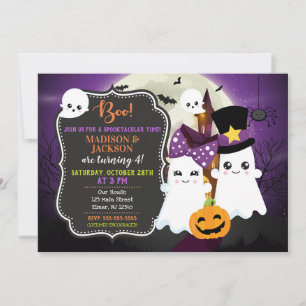 Spöken Halloween-födelsedagsinbjudan för Twillinga Inbjudningar