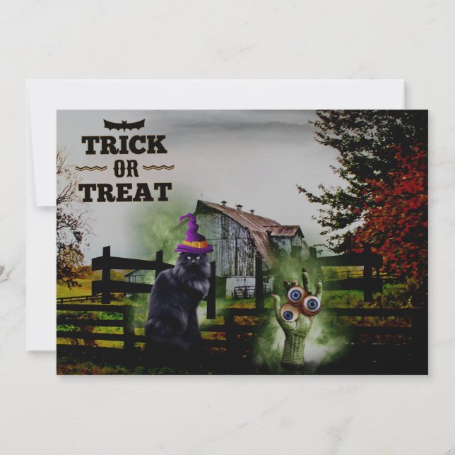 *~* Spöken Händer Ögon Black Cat HALLOWEEN-KORT (Framsida)