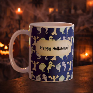 Spöken Haunted Halloween Pixel Art Mönster Kaffemugg