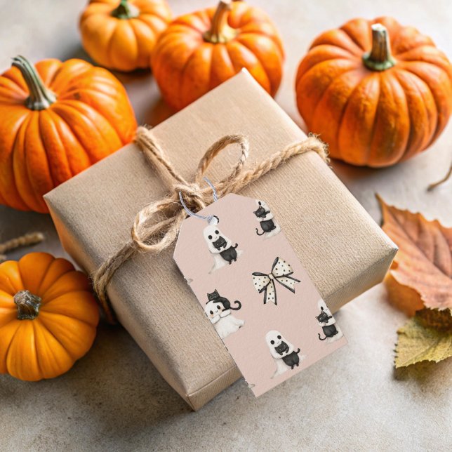  Spöken Holding Cats Gift-Märkre Presentetikett (Blush Cats and Ghosts Gift Tags)