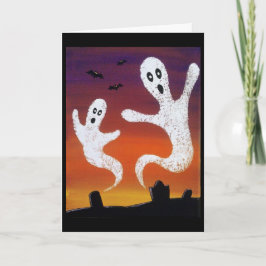 Spöken i kortet för kyrkogårdHalloween hälsning Kort