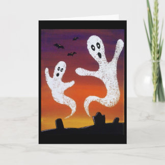 Spöken i kortet för kyrkogårdHalloween hälsning Kort