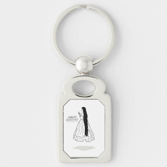 Spöken i min maskin "Ghostbot" Keychain Rektangulärt Silverfärgad Nyckelring (Framsidan)