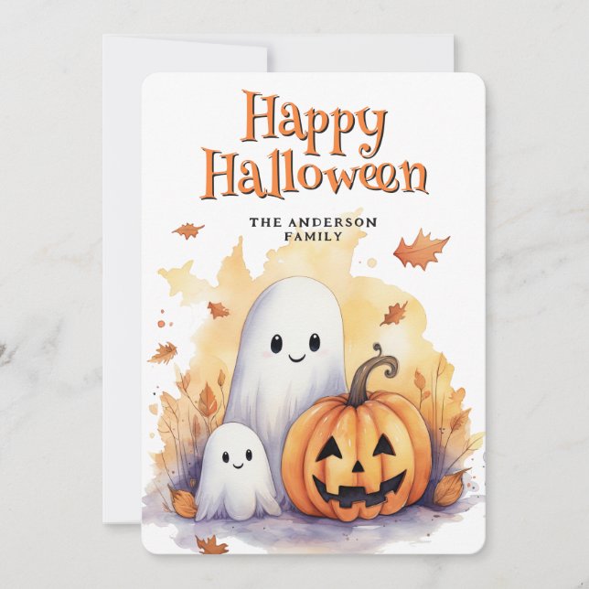Spöken Jack O'Lanternes Cute Happy halloween Card Julkort (Framsida)