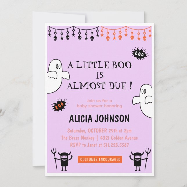 Spöken Little boo Halloween baby shower Inbjudningar (Framsida)