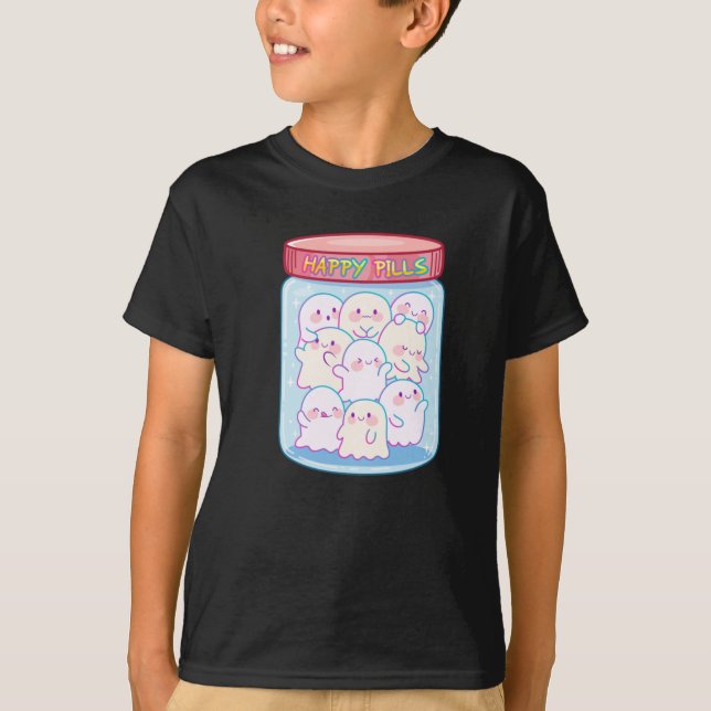 Spöken Lycklig Pills Sticker T Shirt (Framsida)