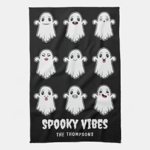 Spöken med olika ansiktsuttryck Halloween Kökshandduk