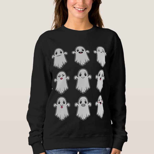Spöken med olika ansiktsuttryck Halloween T Shirt (Framsida)