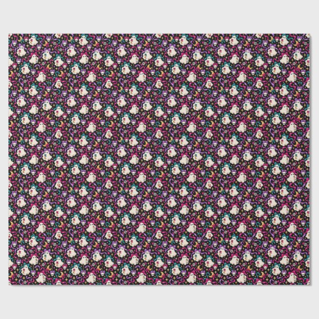 Spöken med rosa slingor presentpapper V2 (Platt)