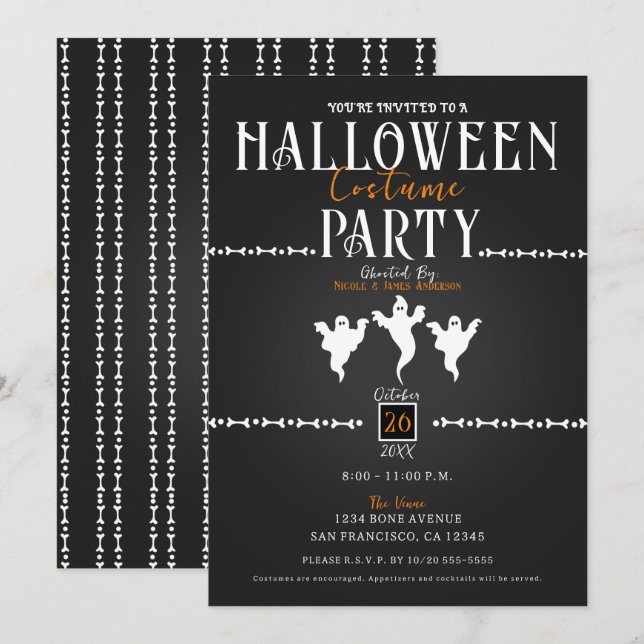 Spöken och Bones Halloween Costume Party Inbjudningar (Fram/baksida)