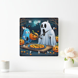 Spöken-pumpa på Halloween Fyrkantig Klocka
