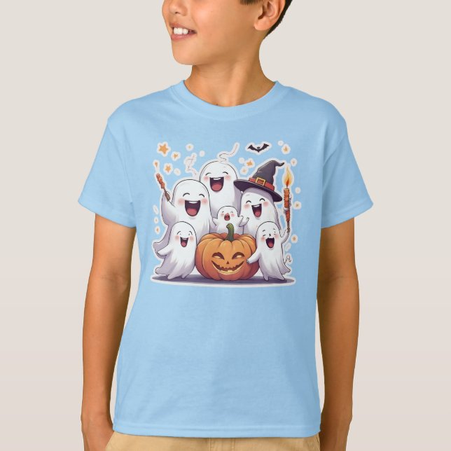 Spöken & Pumpkin Kids Halloween T-Shirt - (Framsida)