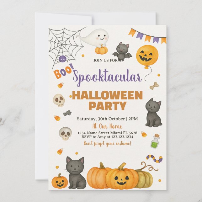 Spöken, Pumpkins och Costume Bash Card Inbjudningar (Framsida)