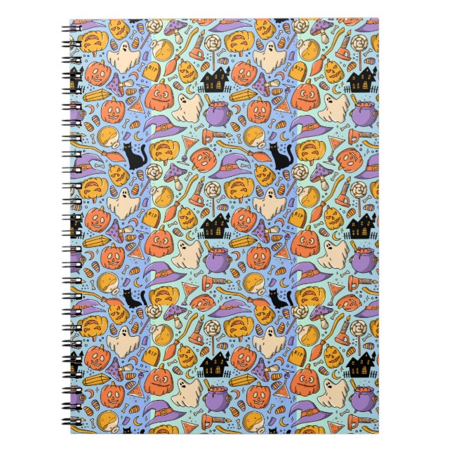 Spöken, pumpor, katter & läskig sömlös design anteckningsbok (Framsidan)