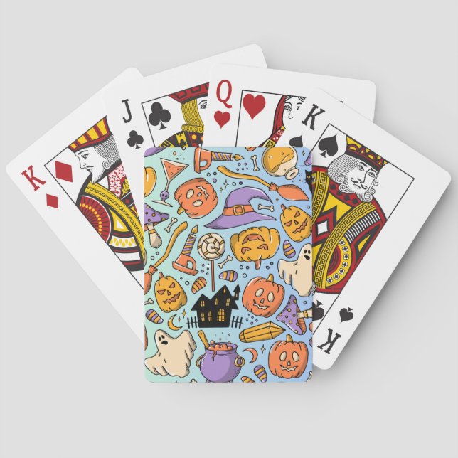 Spöken, pumpor, katter & läskig sömlös design casinokort (Baksidan)