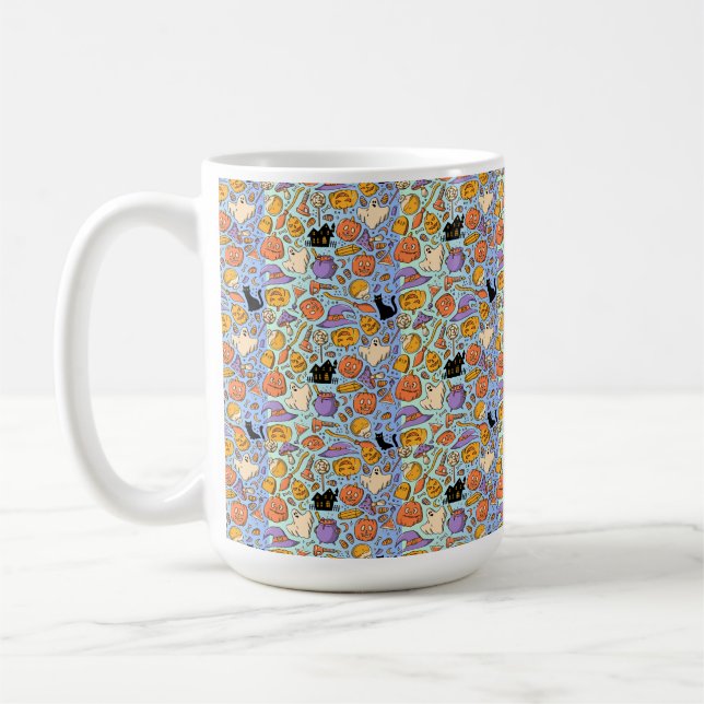 Spöken, pumpor, katter & läskig sömlös design kaffemugg (Vänster)