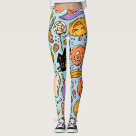 Spöken, pumpor, katter & läskig sömlös design leggings