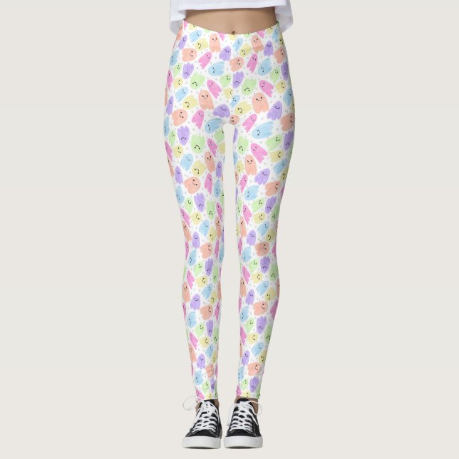 Spöken Rainbow pastel Watercolor Halloween Mönster Leggings (Framsida)