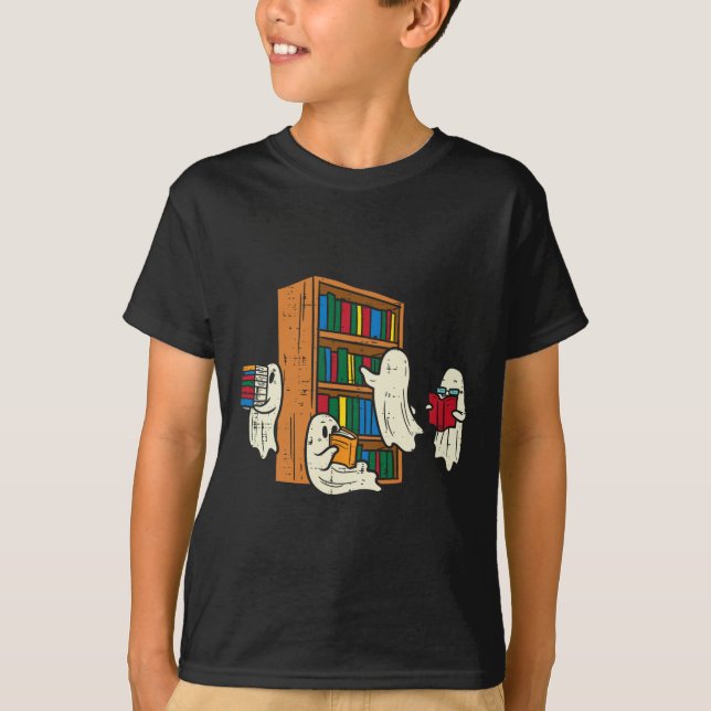 Spöken Reading Bokar Lacher Halloween Librarian B T Shirt (Framsida)