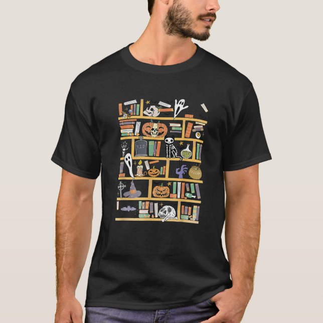 Spöken Reading Bokar Lacher Halloween Librarian B T Shirt (Framsida)