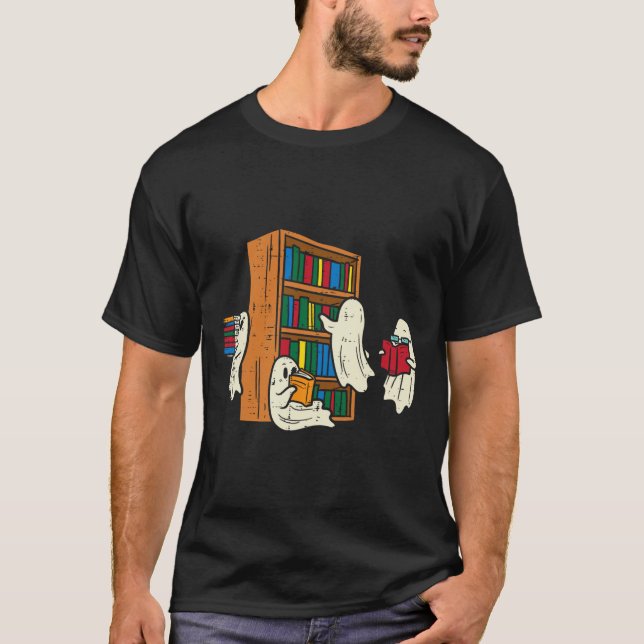 Spöken Reading Bokar Lacher Halloween Librarian B T Shirt (Framsida)