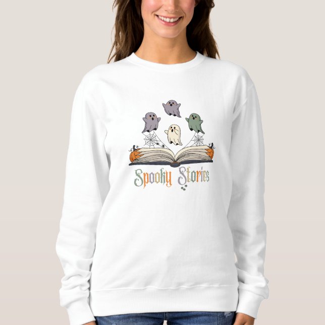 Spöken Reading Spooky Stories Halloween T Shirt (Framsida)