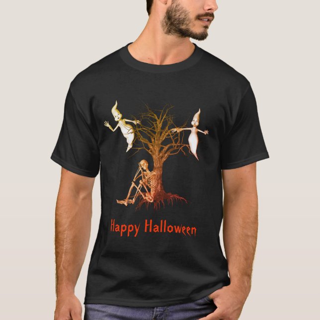 Spöken Skeleton Funny Halloween T Shirt (Framsida)