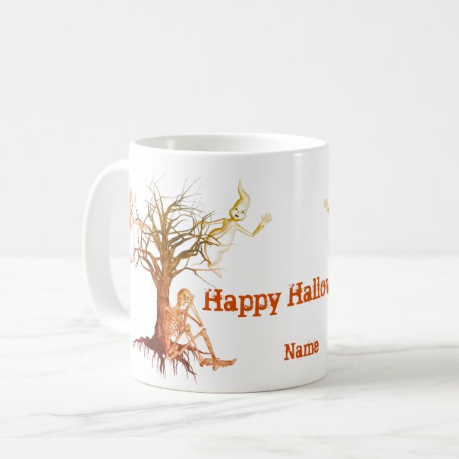 Spöken Skeleton Halloween Funny Personlig Kaffemugg (Framsida vänster)