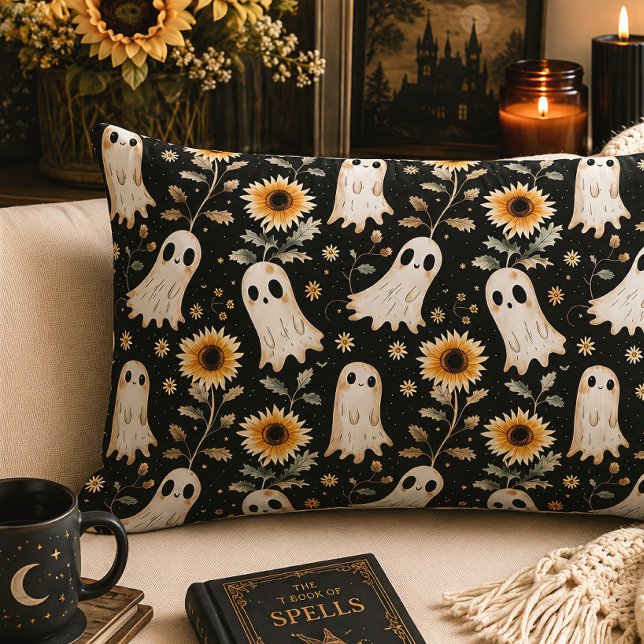 Spöken & Solrosor Kusligt Blommigt Goth Lumbarkudde (Skapare uppladdad)