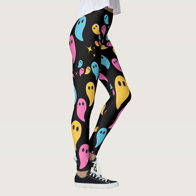 Spöken Stars Black Bold Pastel Colorful Halloween Leggings (Höger)