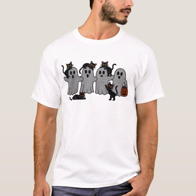 Spöken & Svarta katter Cute Spooky Halloween Lineu T Shirt (Framsida)
