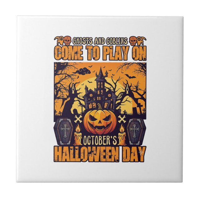Spöken Tomtar Halloween Kom Lek Oktober Spökar Kakelplatta (Framsidan)