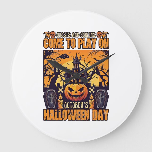 Spöken Tomtar Halloween Kom Lek Oktober Spöklik Stor Klocka (Framsida)