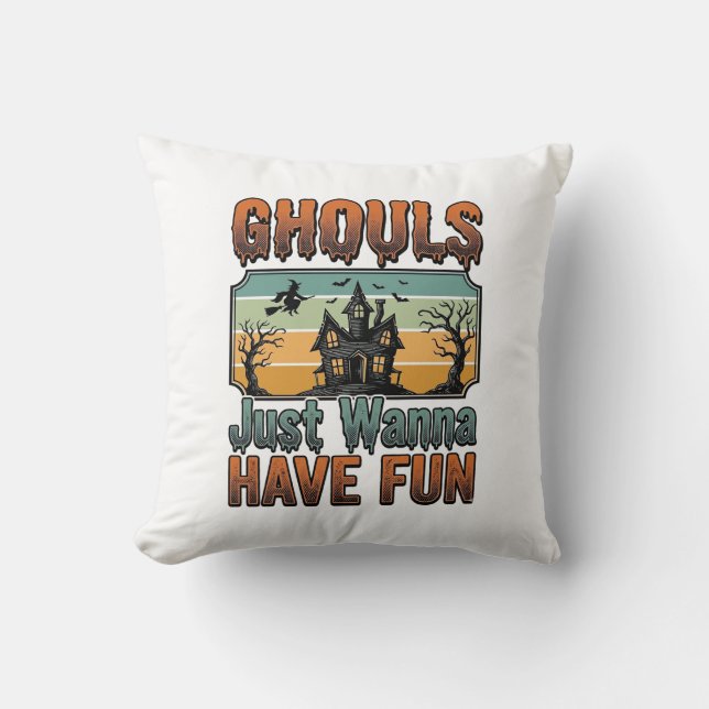 Spöken Vill Ha Kul Vintage Halloween Kudde (Framsida)
