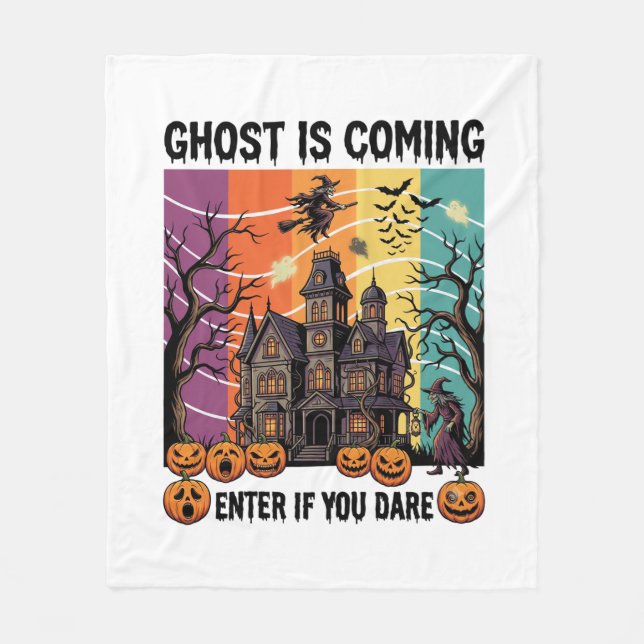 Spöket Kommer Halloween Spökhus Häxa Pumpa Fleecefilt (Framsidan)