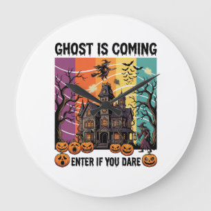 Spöket Kommer Halloween Spökhus Häxa Pumpa Stor Klocka