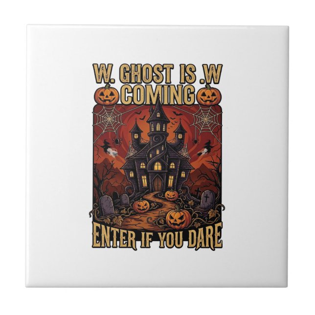 Spöket kommer Halloween Spökhus Pumpa B Kakelplatta (Framsidan)
