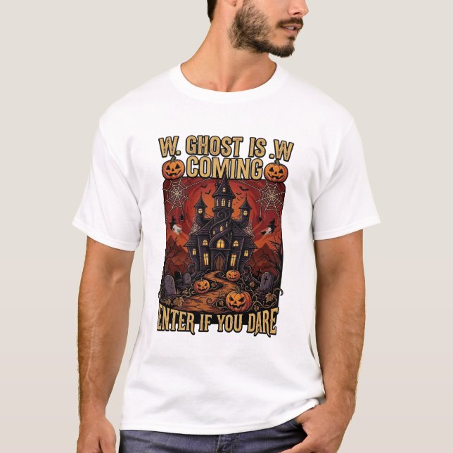 Spöket kommer Halloween Spökhus Pumpa B T Shirt (Framsida)