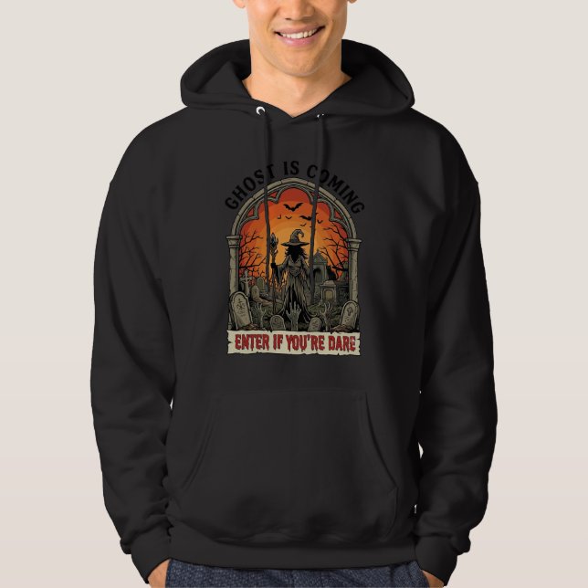 Spöket Kommer Häxa Gravplats Zombie Händer Hallowe Hoodie (Framsida)
