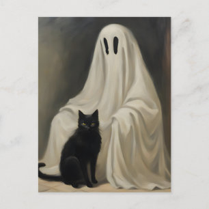 Spöket och en svart katt vykort