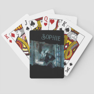 Spökflicka i Blå – Kuslig Surrealistisk Konst Casinokort