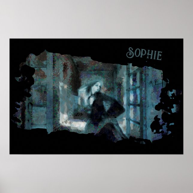 Spökflicka i Blå – Kuslig Surrealistisk Konst Poster (Framsidan)