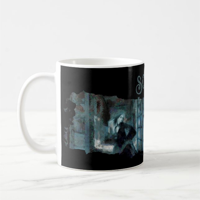 Spökflicka i Blått – Kuslig Surrealistisk Konst Kaffemugg (Vänster)