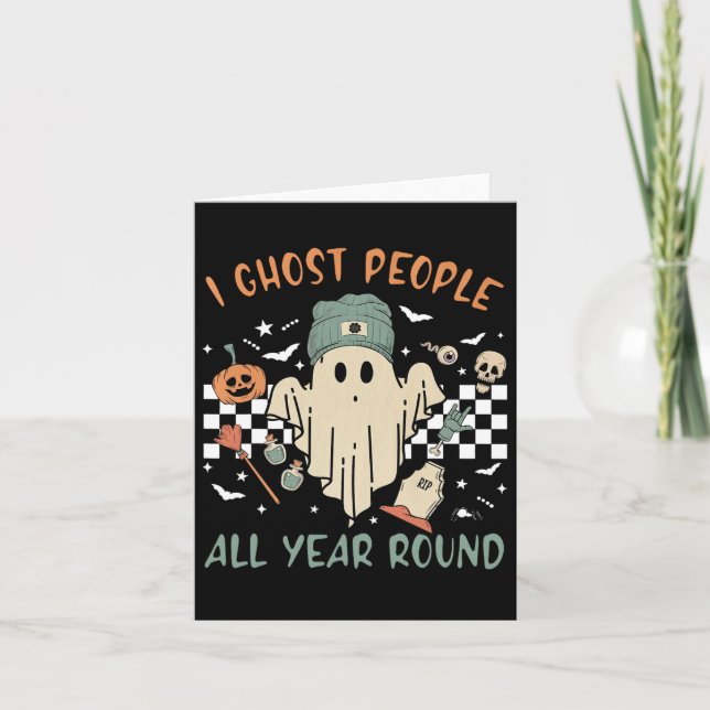 Spökfolk året runt Retro Halloween-spöke  Kort (Framsida)